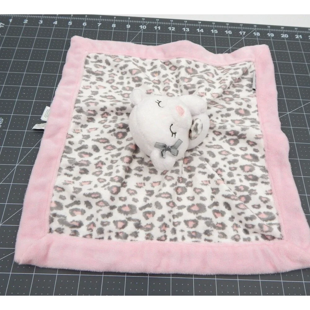 Carters White Bear Baby Lovey Security Animal Cheetah Print Pink Gray Plush Toy